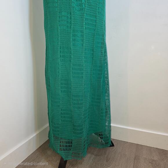 Zara Crochet Knit Maxi Dress Green Sleeveless Bohemian Beach Cover Up Medium - Picture 3 of 8